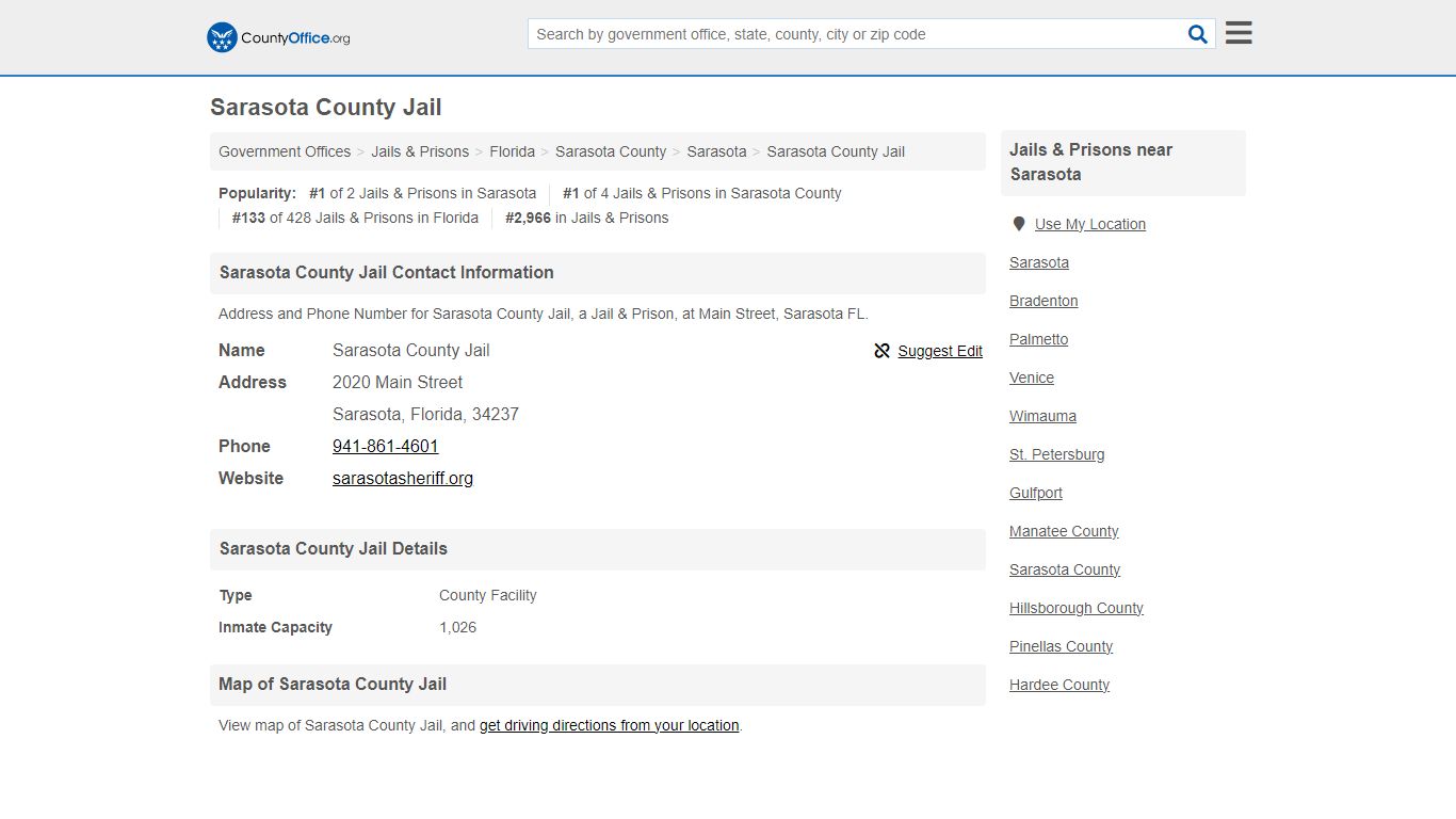 Sarasota County Jail - Sarasota, FL (Address and Phone) - County Office